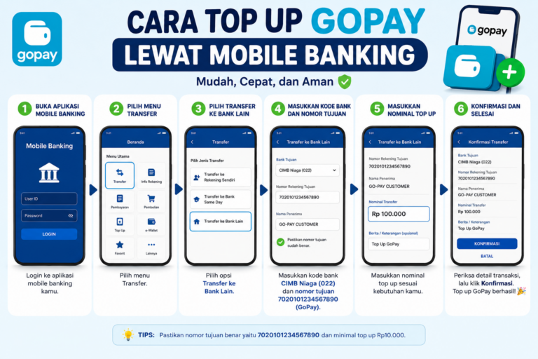Cara Top Up GoPay Lewat Mobile Banking